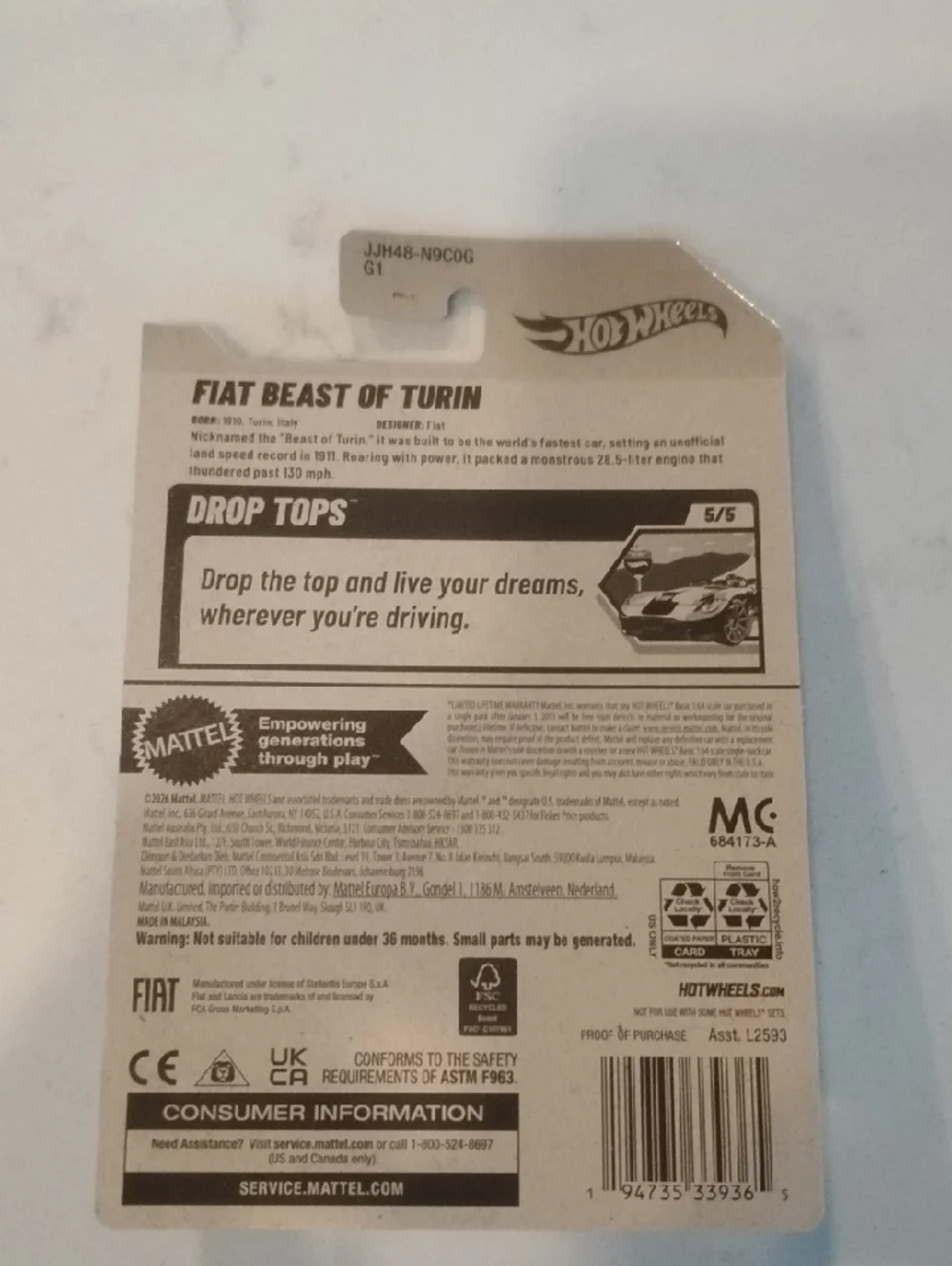 Mattel Hot Wheels Fiat Beast of Turin Toy Car - Red & Gold